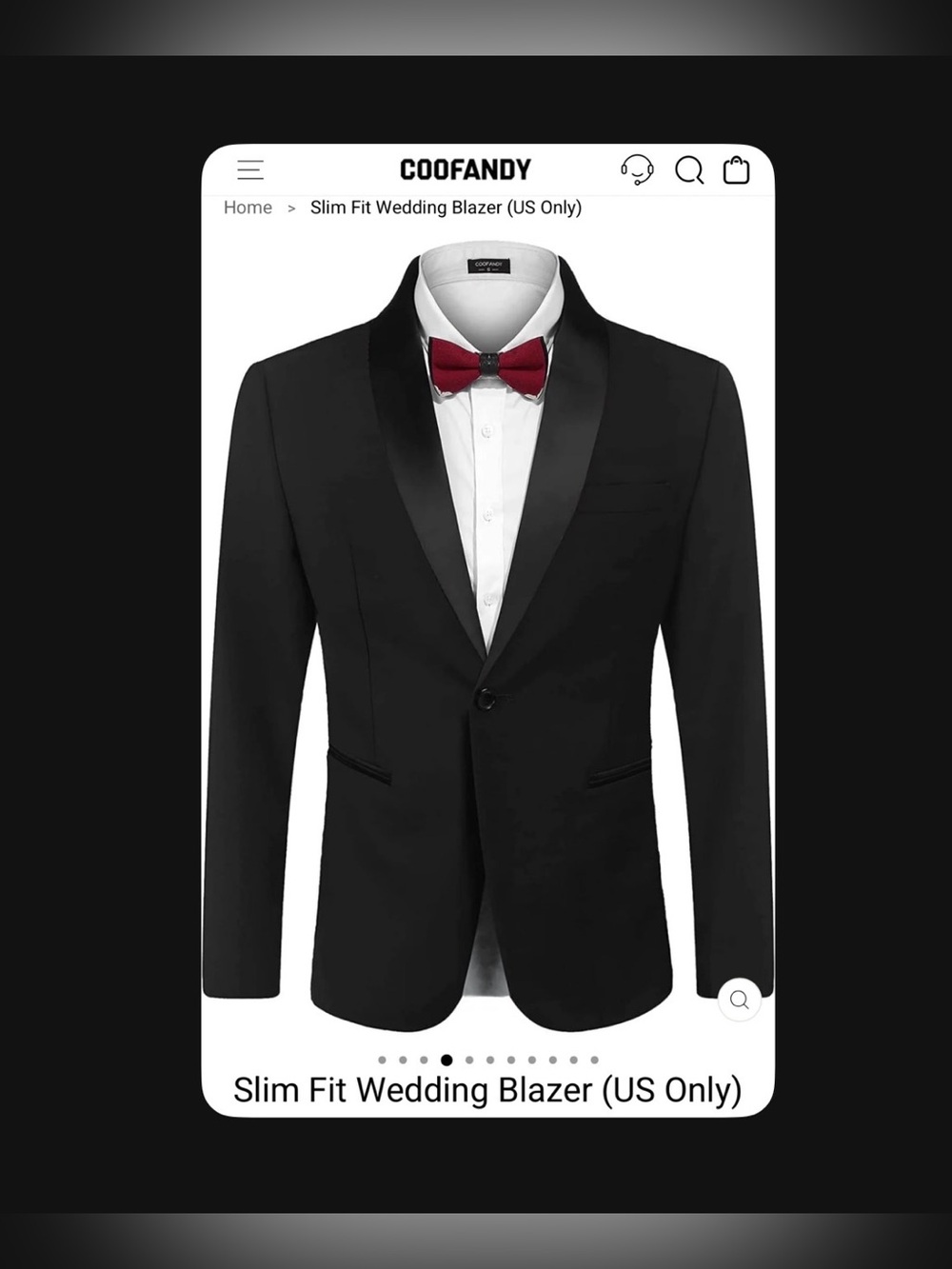 COOFANDY Slim Fit Black Wedding Blazer with Satin Lapel